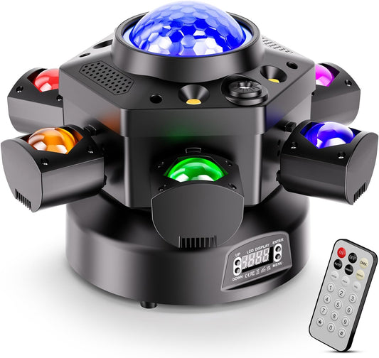 150 W Mini Moving Head Light RGBW discolamp met discobol DMX512 beweegbare schijnwerper, 6 lichtarme stroboscoopeffect, voor feest, familie, bruiloft, verjaardag