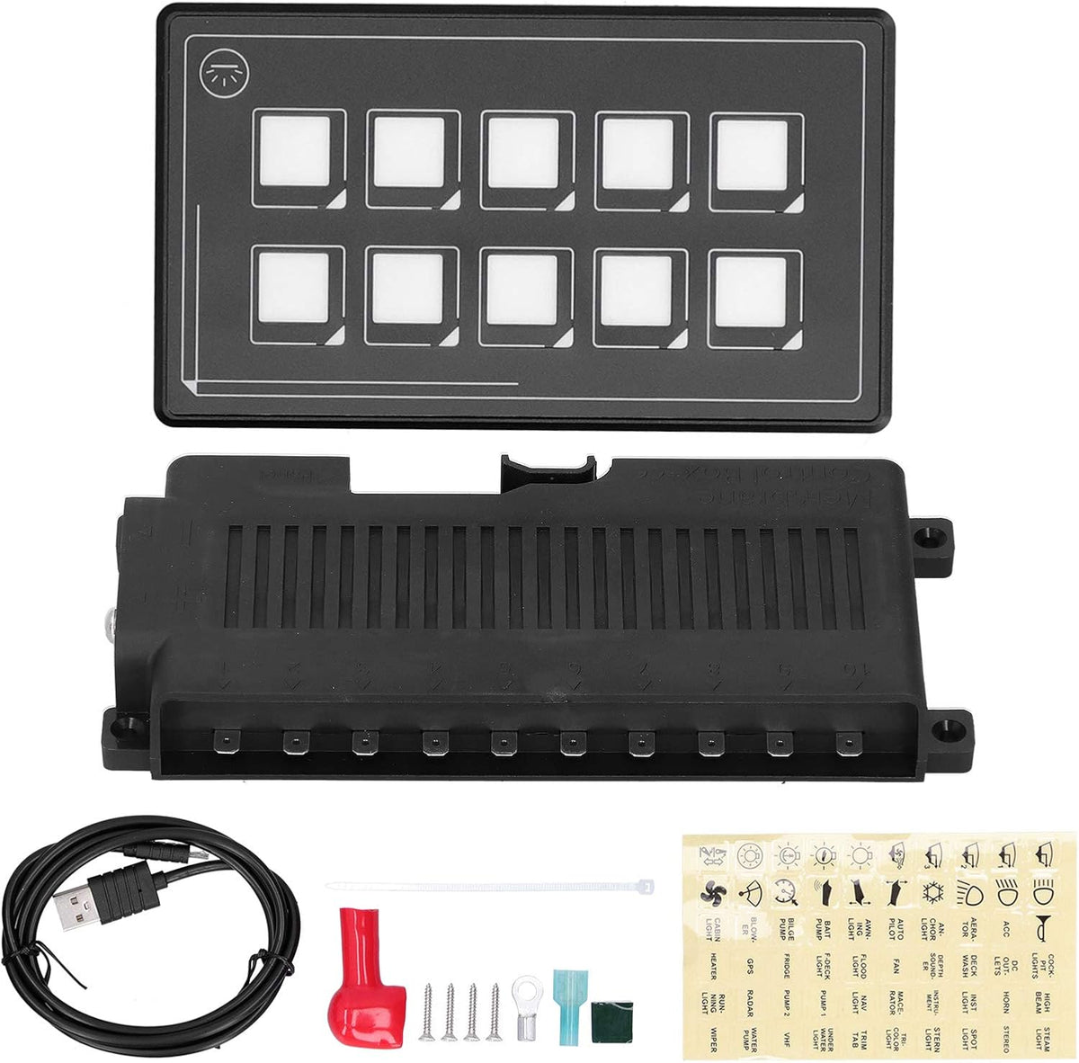 Bedieningsschakelpaneel, 10P Membraanbediening Schakelpaneel Bluetooth APP-bediening met Achtergrondverlichtingsmodule LED Touch Ingebouwde PPTC voor RV-boot