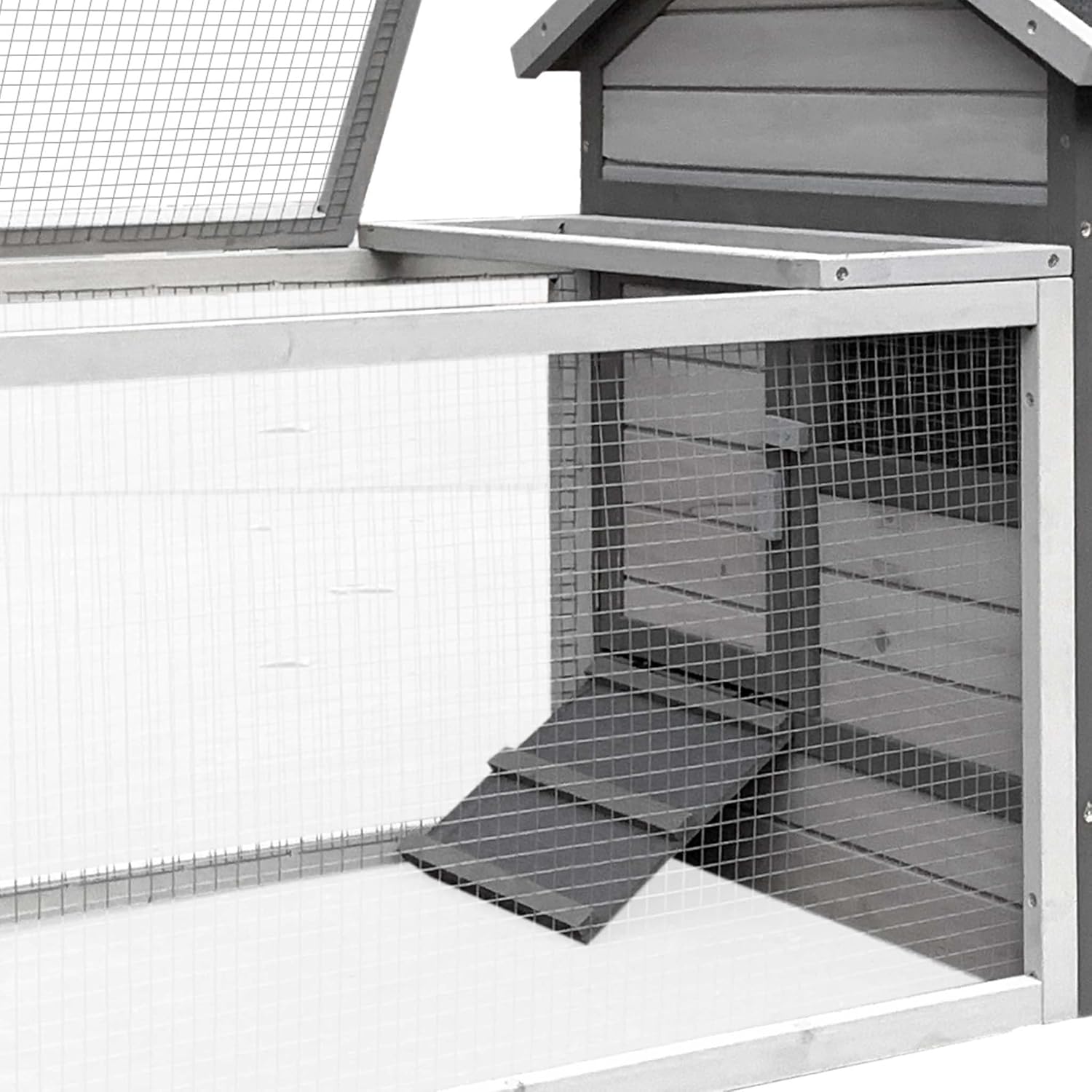 Rabbit hutch light grey 146x75x83 cm made of wood - rodent house free walking space - removable bowl - QUORE