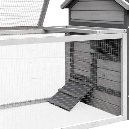 Rabbit hutch light grey 146x75x83 cm made of wood - rodent house free walking space - removable bowl - QUORE
