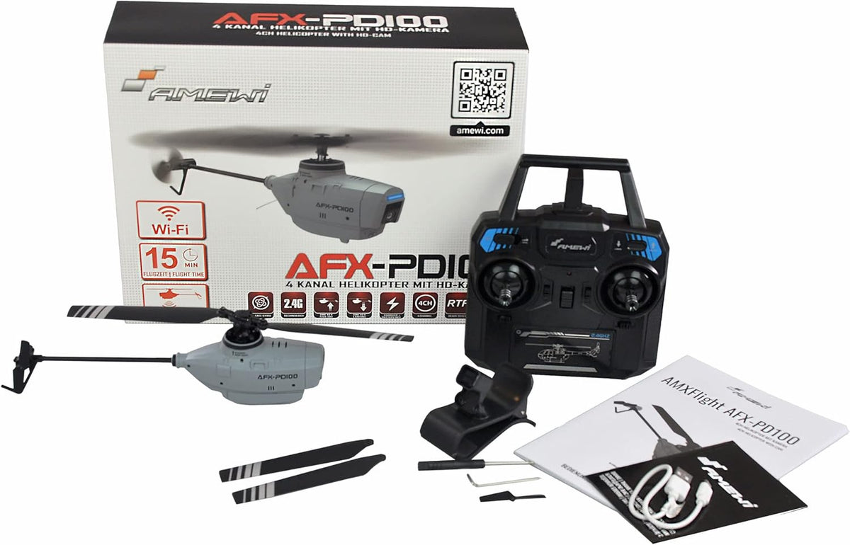 Amewi AFX-PD100 met HD-camera helikopter RtF grijs RC afstandsbediening