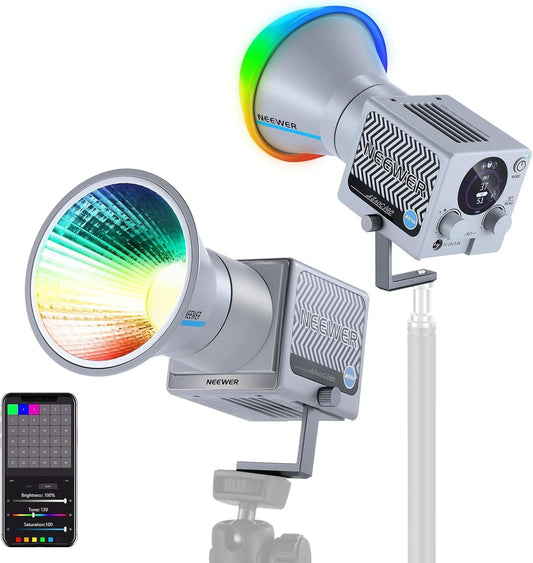 NEEWER HS60C Pro 60 W RGB led-videoverlichting, draagbaar, app/DMX/paneelbediening, 8700 lx/1 m, 2700-6500 K, IRC97+, COB continue verlichting voor video en studio-fotografie