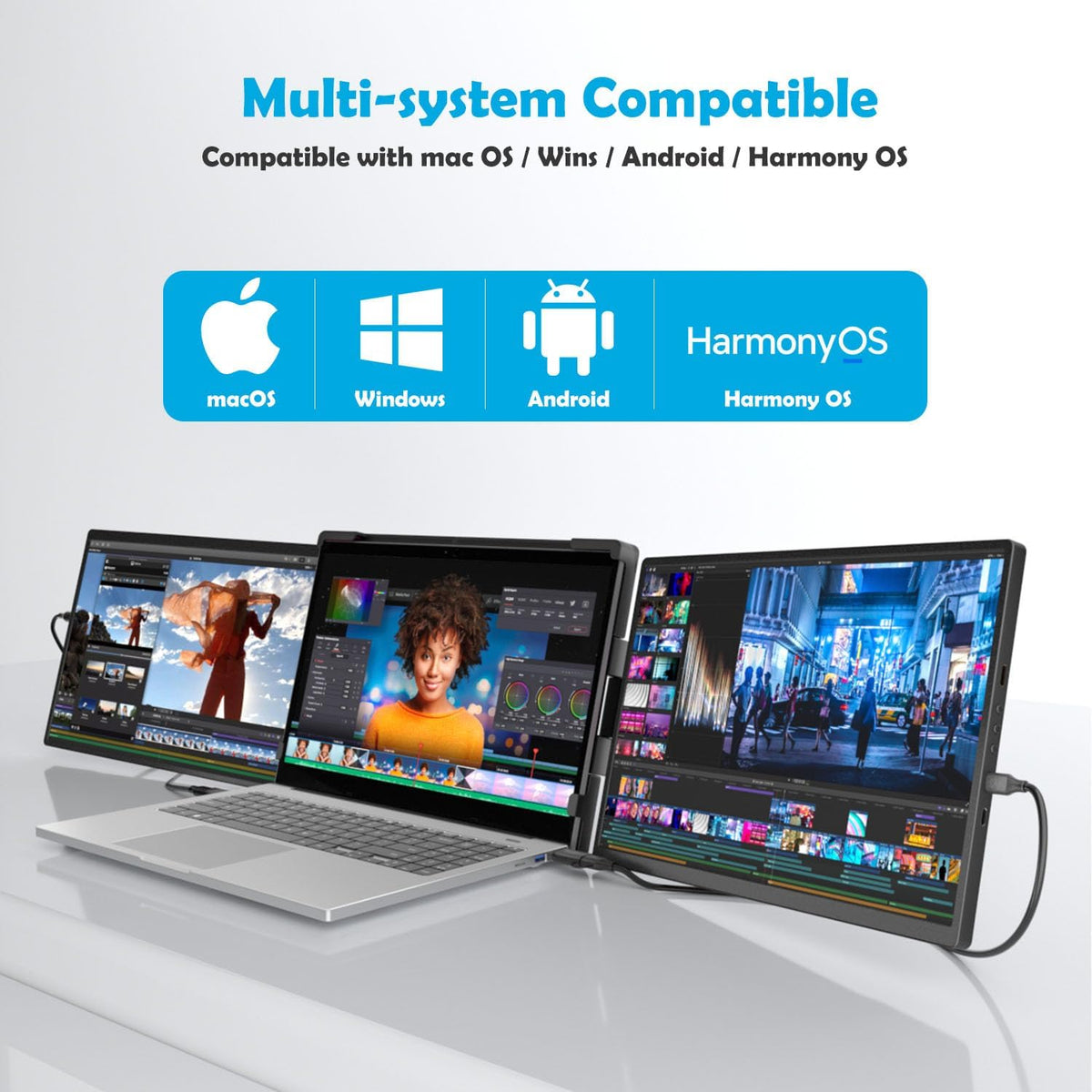 14 inch Portable Laptop Triple Screen Extender 1920x1200 IPS Multitasking Monitor Plug and Play Rotatable Collapsible for HDMI/USB-C 13-17" Portable Computer and Windows/macOS/Android - QUORE