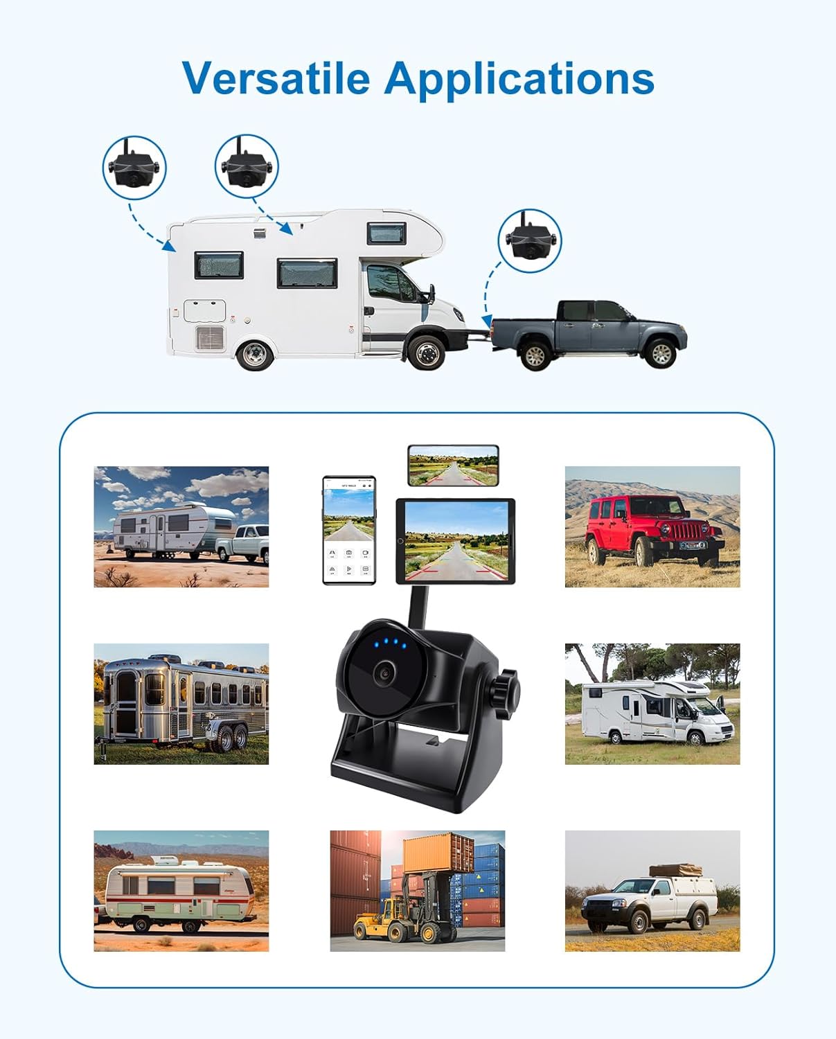 1080P Magnetische draadloze achteruitrijcamera, wifi-achteruitrijcamera met duurzame accu, 90 dagen stand-by, nachtzicht, IP69K, eenvoudige installatie voor vrachtwagens, aanhangers, compatibel met
