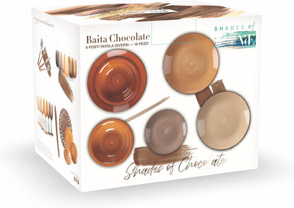 Tafelservies Chocoladebruin – Servies – Serviesset – Bordenset – Dinerset – 18-delig Voor 6 Personen – Aardewerk, Magnetron- en Vaatwasserbestendig