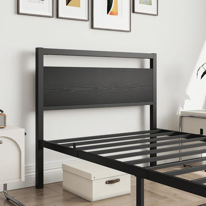 HOJINLINERO Bedframe 90 x 200 cm, bedframe van metaal, hout, eenpersoonsbed, metalen bed, 90 x 200 cm, met lattenbodem, logeerbed, tienerbed 90 x 200 cm met opbergruimte, opbergbed, bed frame, zwart