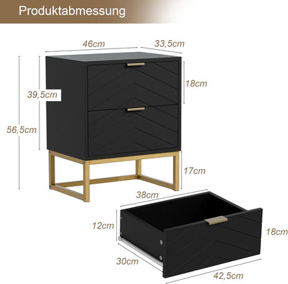 Nachtkastje – Nachtkastjes – Bijzettafel – Opbergkast – Ladekast – Set van 2 – Met 2 Lades – Hoogwaardig MDF Met Metalen Poten