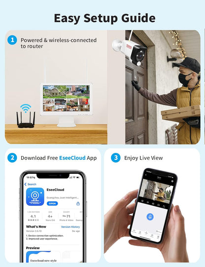 (Kleurennachtzicht) Tonton 5MP WLAN Bewakingscameraset 10CH Draadloze NVR 8PCS 3MP WLAN Buiten Bewakingscamera PIR AI Persoon/Voertuigdetectie Intercom Werk met Alexa 1TB HDD