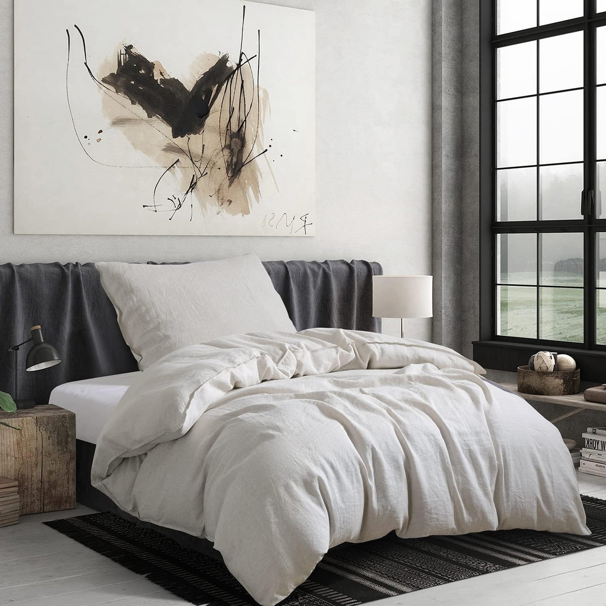 CHUFFED Linnen beddengoed, 155 x 220 cm, 2-delige beddengoedsets 100% natuurlijk linnen, beddengoedset, 1 dekbedovertrek 155 x 220 cm + 1 kussensloop 80 x 80 cm, met ritssluiting, zacht, ademend,