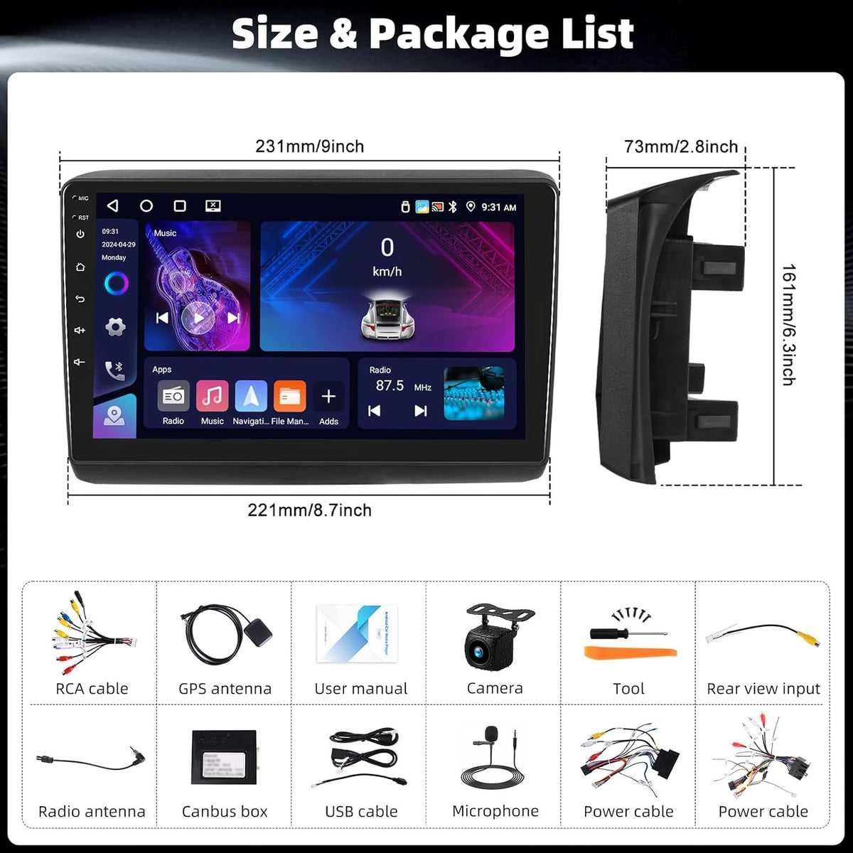 4+64G 9" Touchscreen Android 15 Autoradio für FIAT Ducato/Citroën Jumper/Peugeot Boxer 2011-2022 mit Wireless Carplay Android Auto Mirror Link,Radio Stereo mit Bluetooth GPS WiFi FM/RDS+Rückfahrkamera