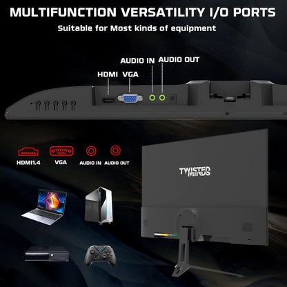 Twisted Minds 24-inch scherm Snelle IPS-gamingmonitor - 1920 x 1080 FHD-resolutie, 100 Hz vernieuwingsfrequentie, 16:9 beeldverhouding, 1 ms reactietijd - zwart (TM24FHD100IPS)