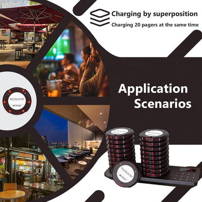 Draadloos Oproepsysteem – Pagers – Belmeesysteem – Restaurantoproepsysteem – Wachtrijbeheersysteem – 20 Pagers – 500 Meter Bereik – 20 Uur Accuduur - QUORE