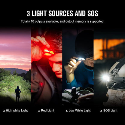 Koplamp - Hoofdlamp - USB-Oplaadbare Zaklamp - met SOS-modus - Bewegingssensor - 2 LED - 1000Lm - 140m Lichtbereik - Looptijd 30 uur - voor Kamperen - Hardlopen - Wandelen - Speleologie - Noodgevallen - 650mAh - IPX4 - Zwart - QUORE