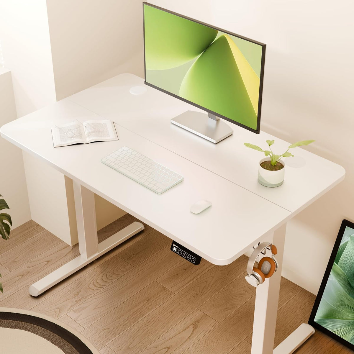 ERGOMAKER Elektrisch in hoogte verstelbaar bureau, 100 x 60 cm, elektrisch zit-sta-bureau, ergonomisch zit-sta-bureau, wit