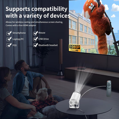 Beamer, mini-projector met wifi en Bluetooth, 4K, CWOWDEFU, 270° verstelbare standaard, outdoor, draagbare filmbeamer, home theater, Native 1080p Full HD-projector met luidspreker, Android TV/HDMI,