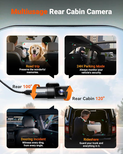 VANTRUE N5S 4-kanaals STARVIS 2 dashcam auto 2.7K + 1080P + 1080P + 1440p voor binnen en achter, HDR+ WDR dashcam 5G WLAN, spraakbesturing dashcams, GPS, 24 uur buffer parkeermodus, LTE optioneel, max