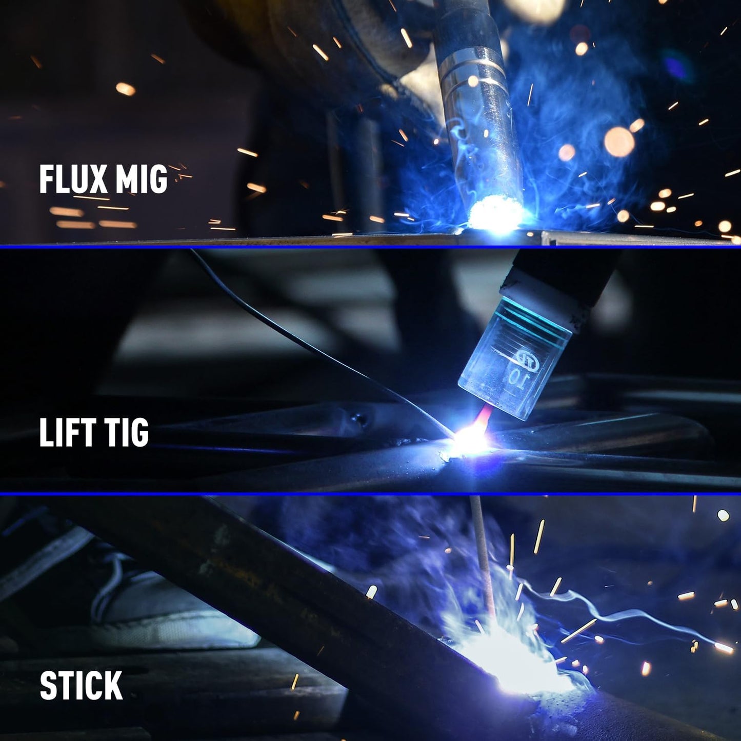 ANDELI MIG lasapparaat 135 A, IGBT omvormer 110 V/220 V, multiproces (MIG Flux/TIG heffen/stick), zonder gas, model MIG-250ME met led-display.