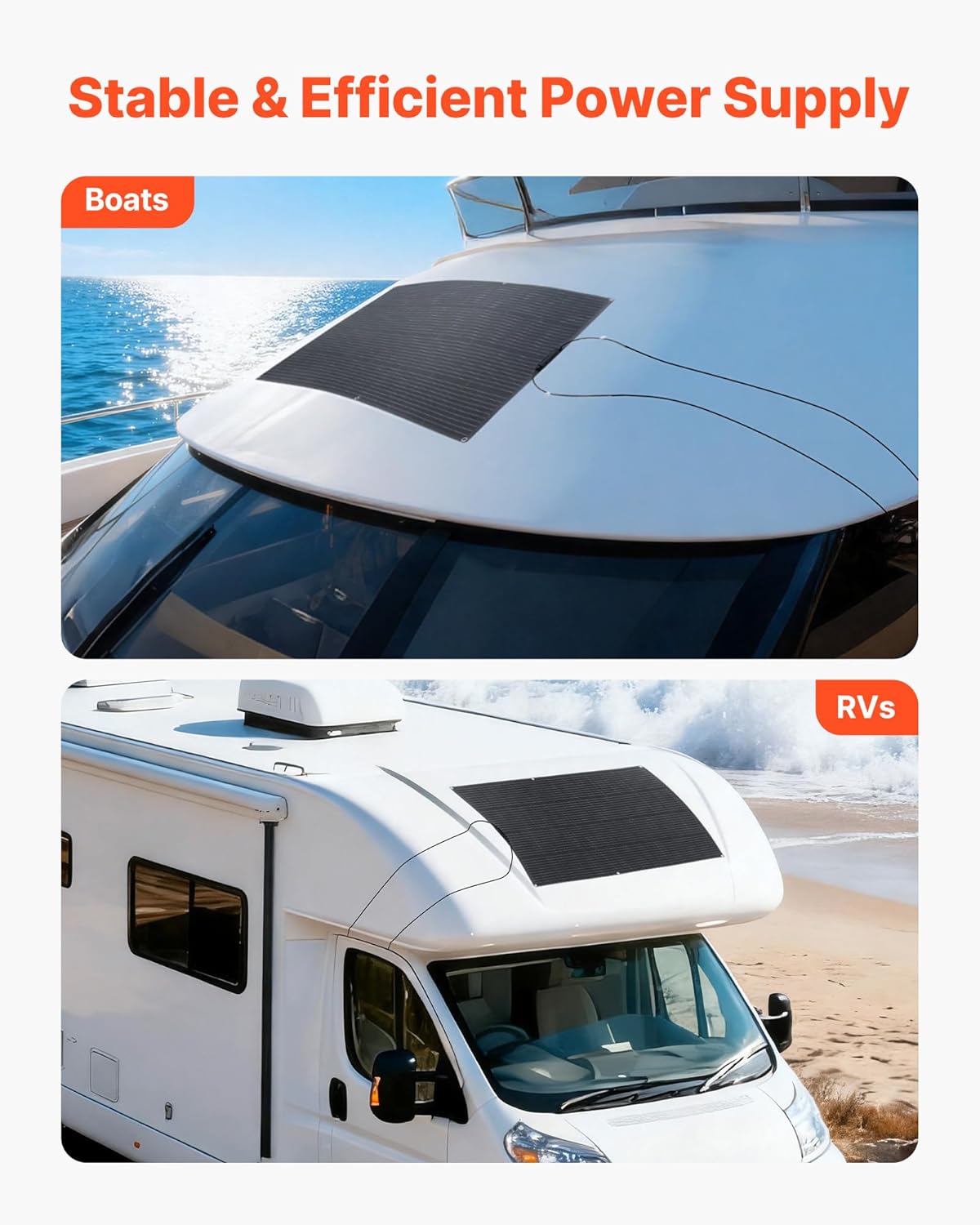 VEVOR 200W Monocrystalline Solar Panel Mono Charger High Efficiency Off Grid with MC4 Output Waterproof IP67 for Curved Surfaces for Motorhomes and Cars