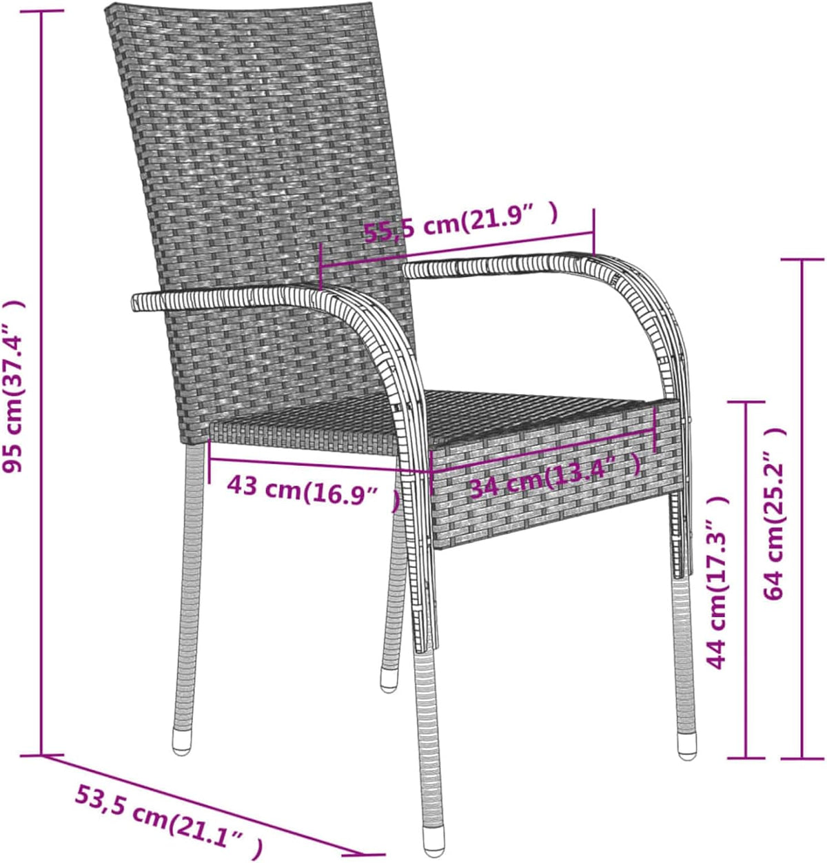 Eetkamerset voor de tuin, 3-delig, grijs en zwart, eetkamerset, eetkamer voor buiten, tuinmeubelen - QUORE