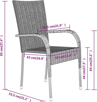 Eetkamerset voor de tuin, 3-delig, grijs en zwart, eetkamerset, eetkamer voor buiten, tuinmeubelen - QUORE