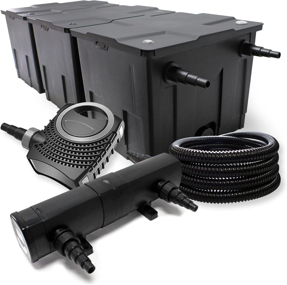 Filterset bio-vijverfilter 90.000l, UVC-vijverzuiveraar 18W, pomp 80W en slang 25m