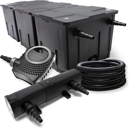 Filterset bio-vijverfilter 90.000l, UVC-vijverzuiveraar 18W, pomp 80W en slang 25m