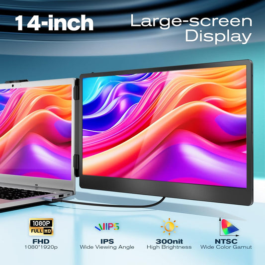 14" Draagbare Monitor – Extern Scherm – Mobiel Display – Portable LCD – Tweede Beeldscherm – Full HD 1920x1080 – IPS Paneel Met Anti-Reflectie Coating