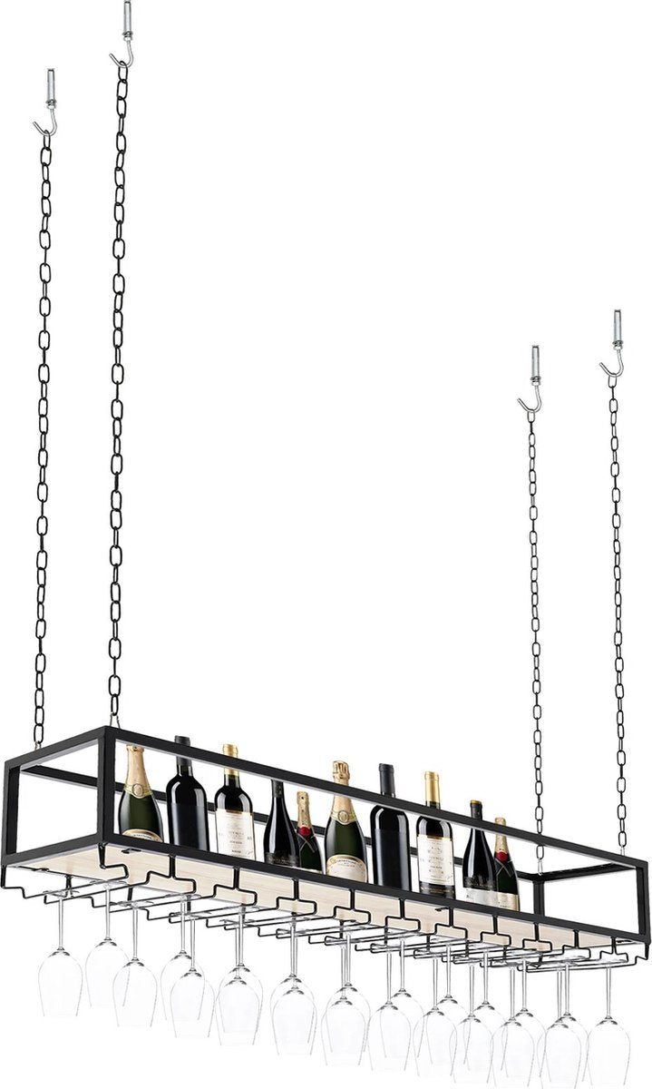 Wine rack - Wine glass holder - Wine rack for ceiling - Kitchen rack - 120 x 25 x 22 cm - Load capacity 75kg
