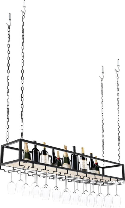Wine rack - Wine glass holder - Wine rack for ceiling - Kitchen rack - 120 x 25 x 22 cm - Load capacity 75kg