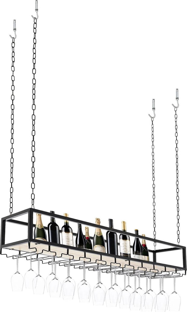 Wine rack - Wine glass holder - Wine rack for ceiling - Kitchen rack - 120 x 25 x 22 cm - Load capacity 75kg