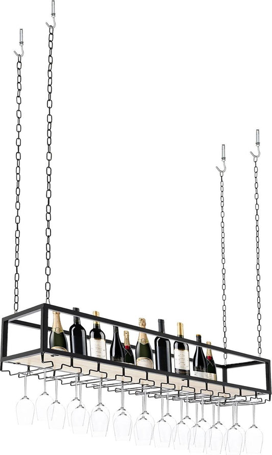 Wine rack - Wine glass holder - Wine rack for ceiling - Kitchen rack - 100 x 25 x 22 cm - Load capacity 75kg