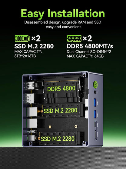 GMKtec M7 Ultra Mini PC, AMD Ryzen 7 PRO 6850U (8C/16T, tot 4,7 GHz), 32 GB DDR5 RAM + 512 GB PCIe 3.0 SSD, Mini Gaming PC met AMD Radeon 680M, OCuLink Port, Dual NIC LAN 2.5G, USB4, HDMI 2.1, USB-C