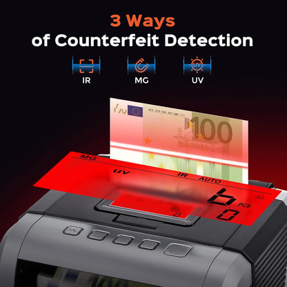 Bonvoisin Bankbiljettenteller, waardemeter voor geordende bankbiljetten met UV/MG/IR-vervalsherkenning, 1000 stuks/min, geldtelmachine met inklapbaar en draaibaar display