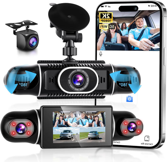 Dashcam 2K Car with WiFi, 4 1080P Dash Cams with 3 Inch IPS Display, Night Vision, Accelerometer, 360 Degree Protection, Supports 128G, G-Sensor - QUORE