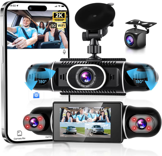 Dashcam 2K auto met wifi, 4 1080p dashcams met 3 inch IPS-display, nachtzicht, versnellingsmeter, 360 graden bescherming, ondersteunt 128G, G-sensor