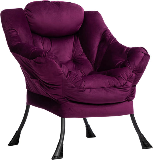Relaxfauteuil, woonkamerstoel, slaapkamerstoel, loungestoel met armleuningen, leesstoel, accentstoel met stalen frame, paars
