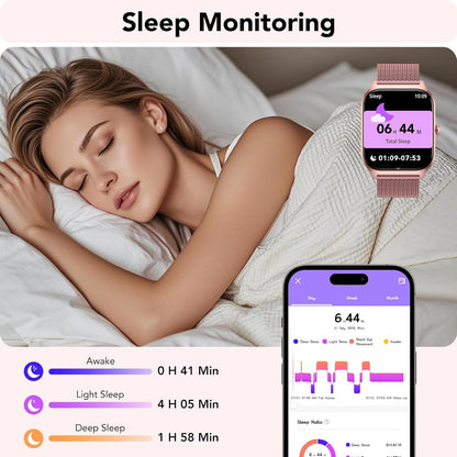 CASCHO Smart Horloges voor dames, 1,8 inch HD fitnesshorloge (beantwoorden/bellen), 120+ sportmodi met hartslag-/slaapmonitor, IP68 waterdicht, fitnesstracker voor iOS Android, PRG4-Rose