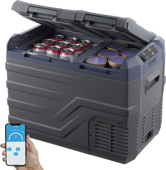 VEVOR Car Refrigerator, 12 Volt Car Fridge Refrigerator Refrigerator, 32L Dual Zone Portable Freezer, --4°F - 46°F Adjustable Range, 12/24V DC and 100-240V AC Compressor Cooler for Outdoor, Camping
