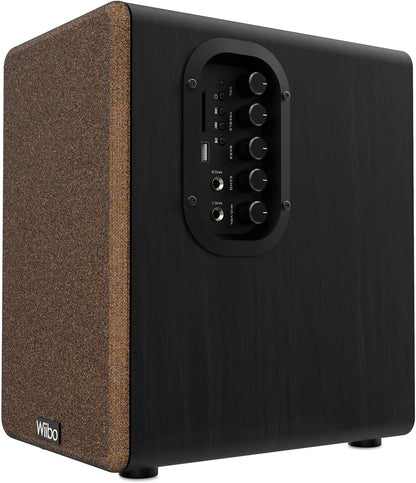 WIIBO - Neo 100 V2 - Draagbare Bluetooth-luidspreker in vintage-stijl, intelligente hifi-luidspreker, rek-luidspreker, vermogen 100 W, 250 mm x 180 mm x 300 mm, zwart en geel