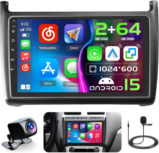 Android Autoradio VW Polo – 2 DIN Autoradio – Multimedia Systeem – Navigatie Radio – Bluetooth Radio – 9 Inch Touchscreen – Draadloos CarPlay & Android Auto - QUORE