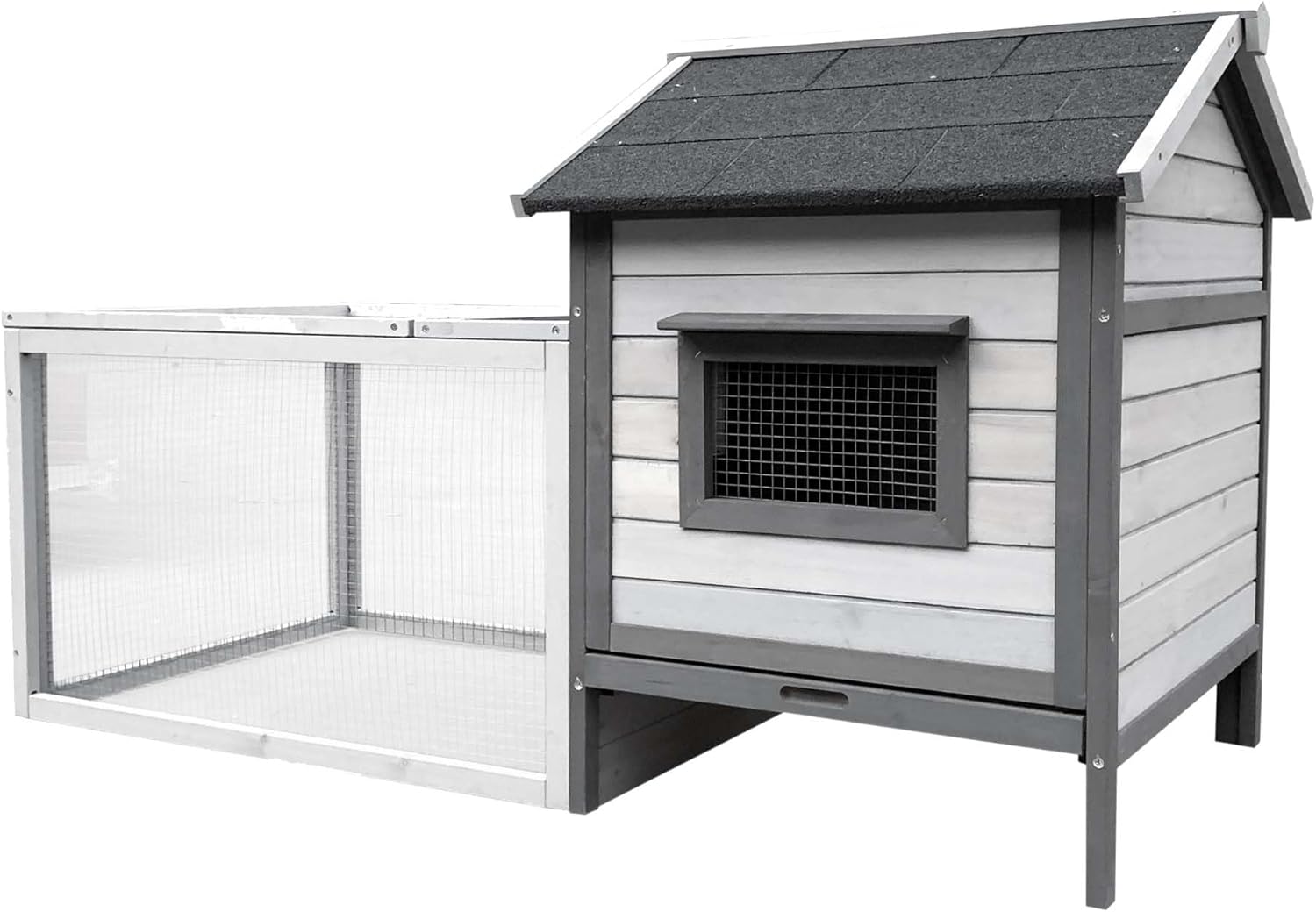 Rabbit hutch light grey 146x75x83 cm made of wood - rodent house free walking space - removable bowl - QUORE