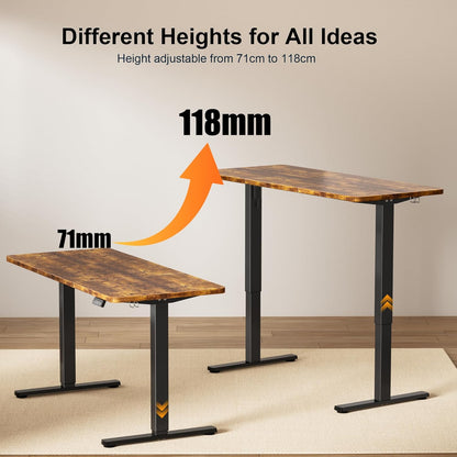 ERGOMAKER Height Adjustable Desk, 140 x 60 cm, Desk, Height Adjustable, Electric with Memory Function, Ergonomic Table, Height Adjustable, Brown - QUORE