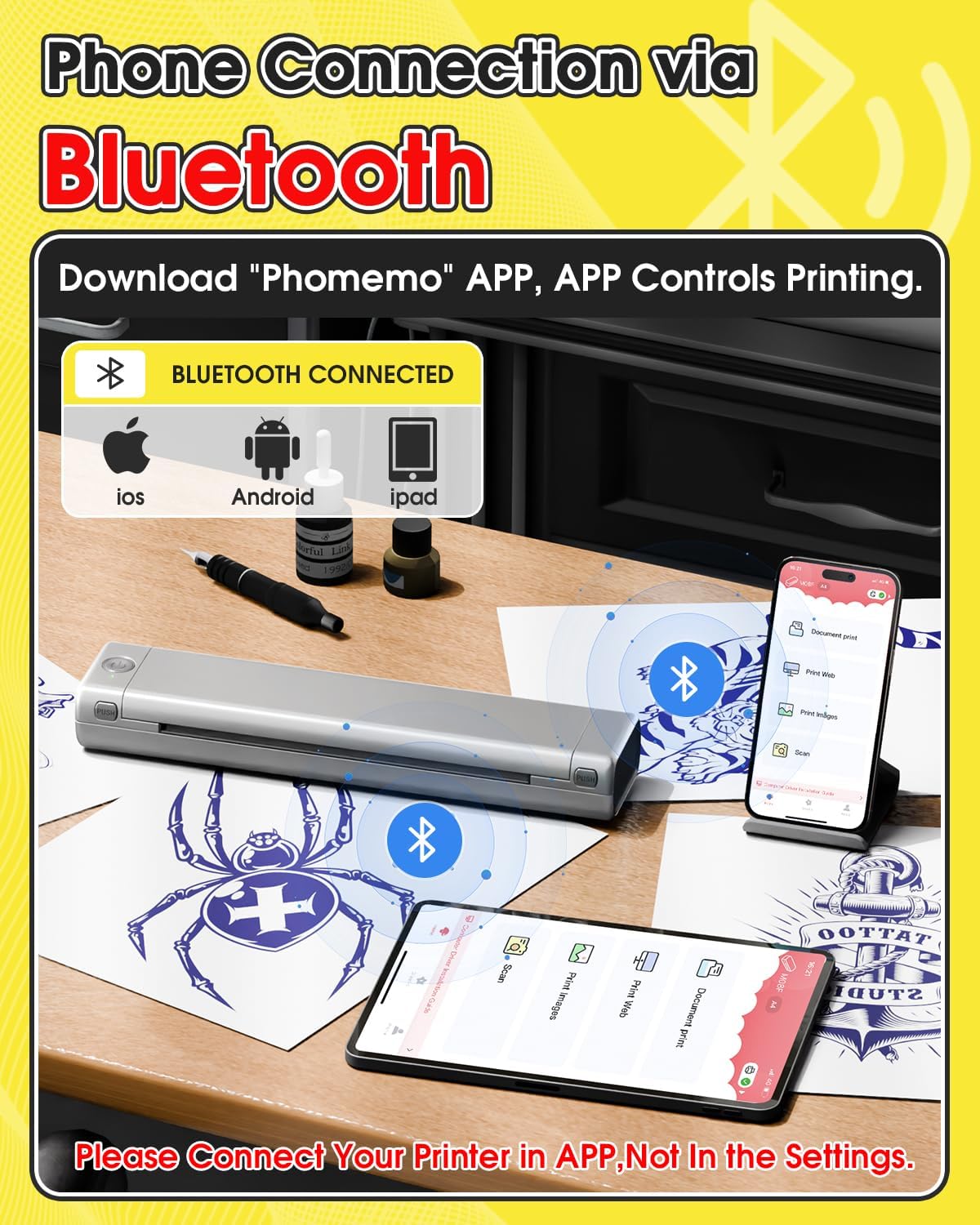 Phomemo M08F Tattoo Stencil Printer Bluetooth Tattoo Printer Machine A4 Professional Stencil Printer Drawing Thermal Tattoo Printer with 10pcs Transfer Paper - QUORE