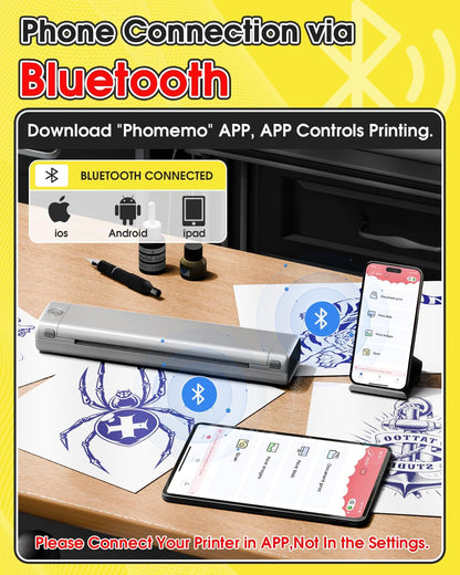 Phomemo M08F Tattoo Stencil Printer Bluetooth Tattoo Printer Machine A4 Professional Stencil Printer Drawing Thermal Tattoo Printer with 10pcs Transfer Paper - QUORE