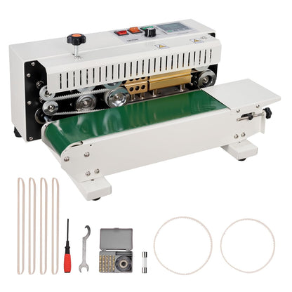 VEVOR Doorlopende zakbandsluitmachine, 6-12 mm afdichtingsbreedte, horizontale bandsealmachine met digitale temperatuurregeling, koolstofstalen zakverzegelaar voor 0,02-0,8 mm plastic zakkenfilms