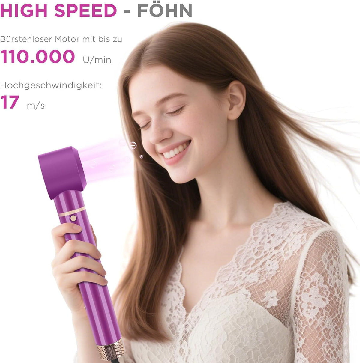 6-in-1 airstyler met airstyler en auto-wrap-krulopzetstukken, PARWIN PRO BEAUTY ionen-haardroger, warmluchtborstelset, 110.000 tpm hoge toerige motor, voor drogen, gladmaken, volume en krullen, rood