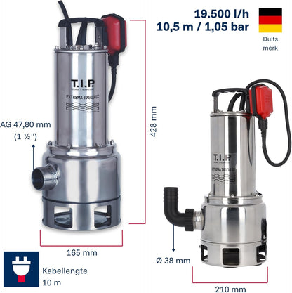Vuilwaterpomp – Dompelpomp – Bouwpomp – Afwateringspomp – Pomp – 19.500 l/u Debiet – Roestvrijstalen Loopwiel