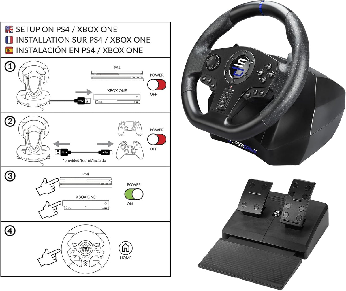 Racewheel – Racestuur – Gaming Stuurwiel – Simracer Stuur – Force Feedback Stuur – Multiplatform Compatibel – Dubbele Vibratiemotor