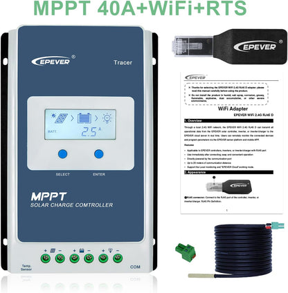 EPEVER MPPT Solar Laadregelaar 40A 12 V 24 Auto Zonnepanelen Max PV 100 V Regulator met WiFi Adapter APP Set Monitor