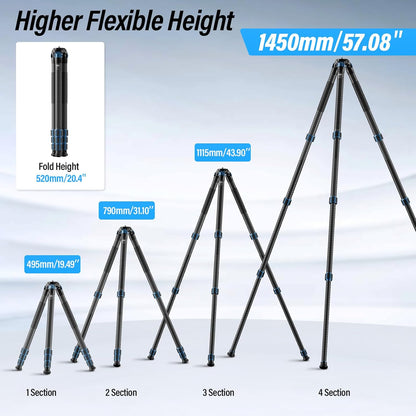 Reisstatief – Camerastatief – Fotostatief – Videostatief – Statief – Zwart – Koolstofvezel – 145 Cm Tot 18 Kg Draagvermogen